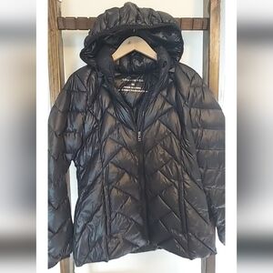 London Fog Black Light Weight Down Puffer Jacket Size M Medium Hood